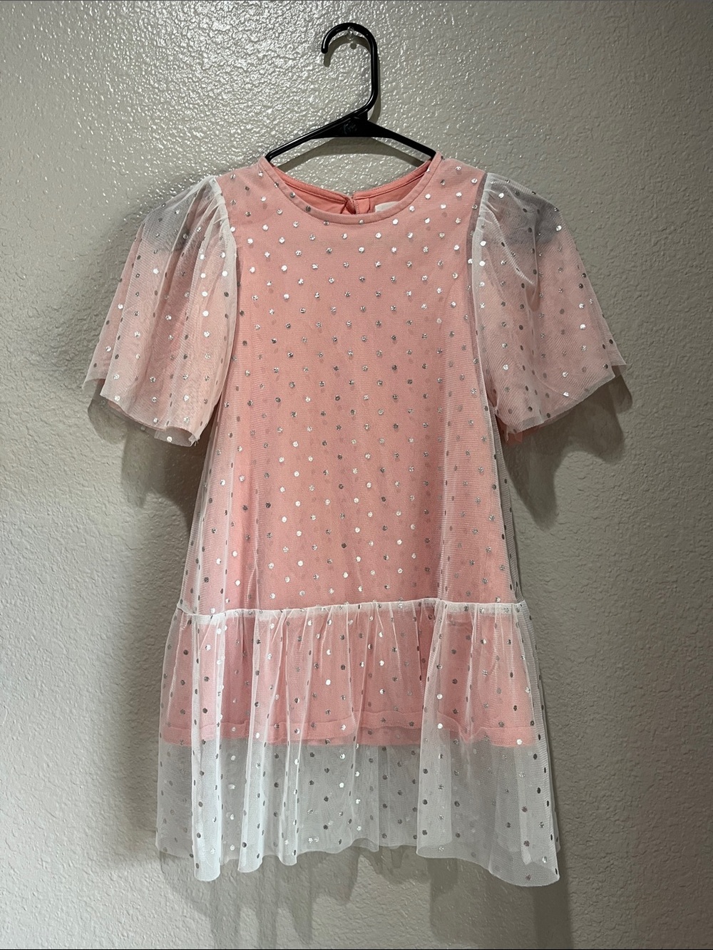 H&M Girl Pink Mesh Dot Party Dress Sz 6X/7 Summer Lightweight Festive Resort